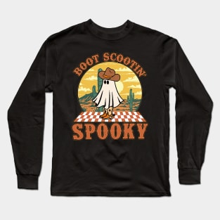 Vintage boot scot spooky cowboy ghost groovy retro halloween Long Sleeve T-Shirt